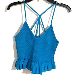 Do+Be Size S Blue Stretchy Structured Tiered Peplum Smocked Strappy Tank Top
